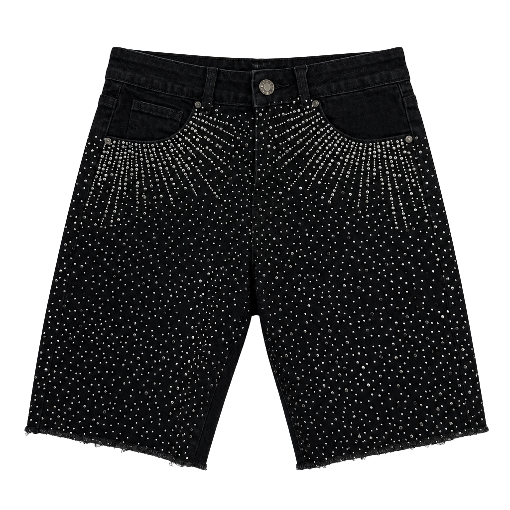 Boys Banned Bottoms Midrise Relaxed Fit Crystal Embellished Black Denim Shorts Size 12 1