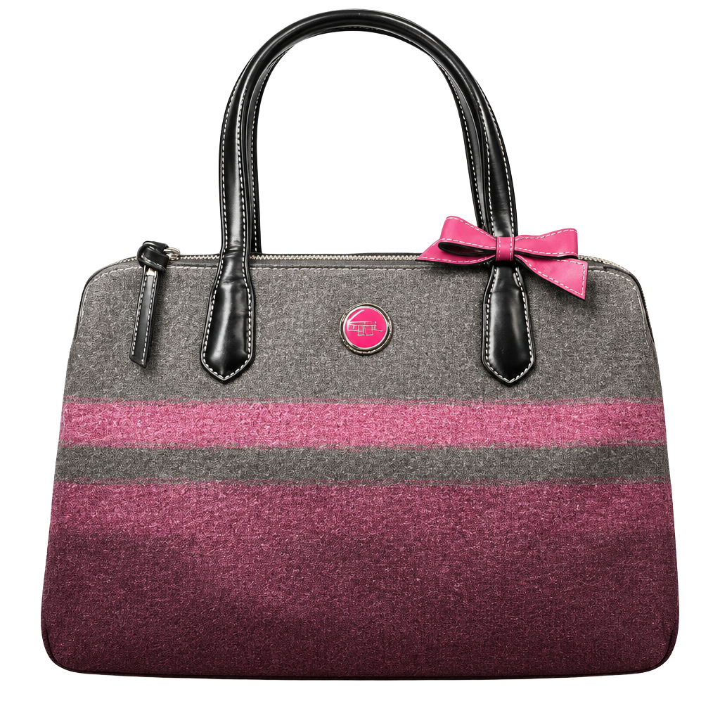 Coach Signature Stripe Wool Satchel Gray Purple Bow 1