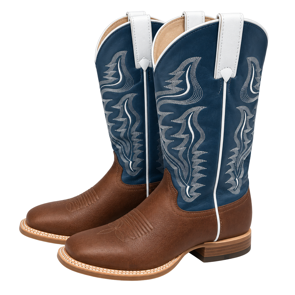 Cody James BBS16 Stockman Western Boots Size 9 EE Brown Blue 1