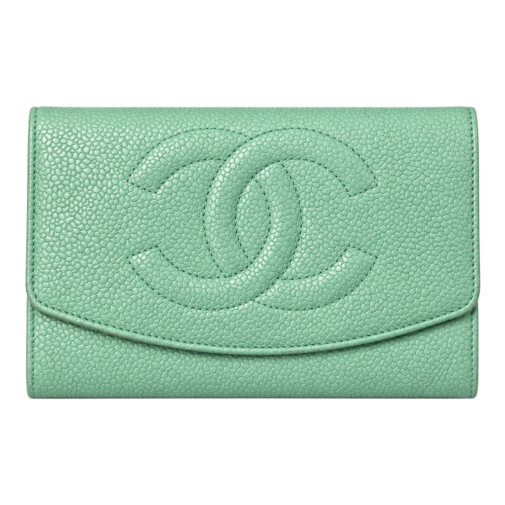 Chanel Caviar Leather Trifold Wallet Teal 1
