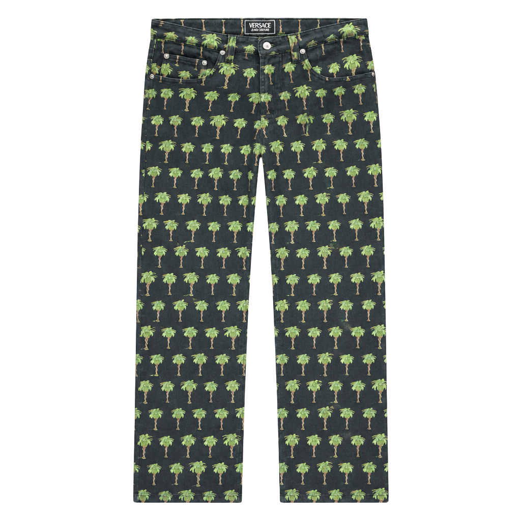 Versace Jeans Couture Palm Tree Print Pants Size 31 45 Black Green 1