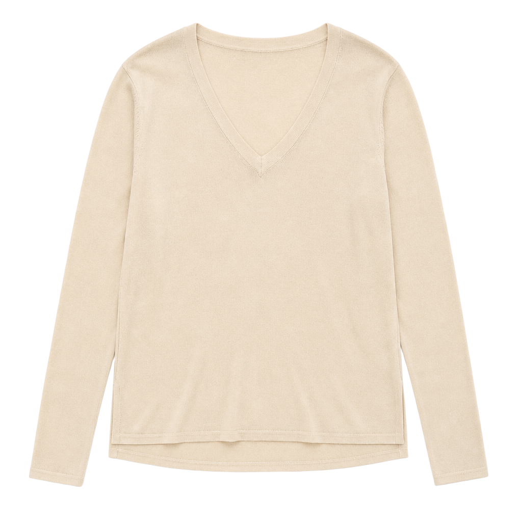 Lauren Ralph Lauren V-Neck Sweater Ivory Modal Silk Blend 1