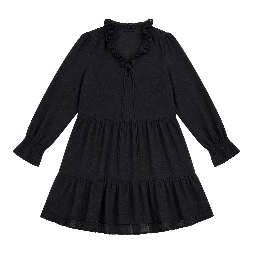 H&M Black Swiss Dot Ruffle Long Sleeve Mini Dress 1