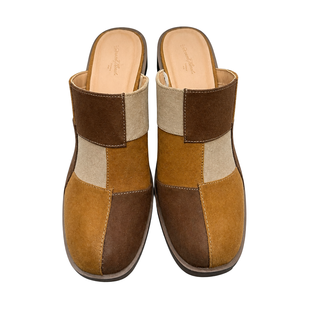 Universal Thread Brown Patchwork Block Heel Mule Clog 1