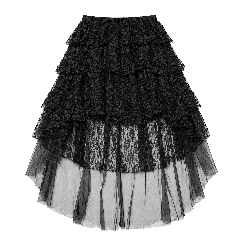 Black Lace High Low Tiered Skirt gothic steampunk 1