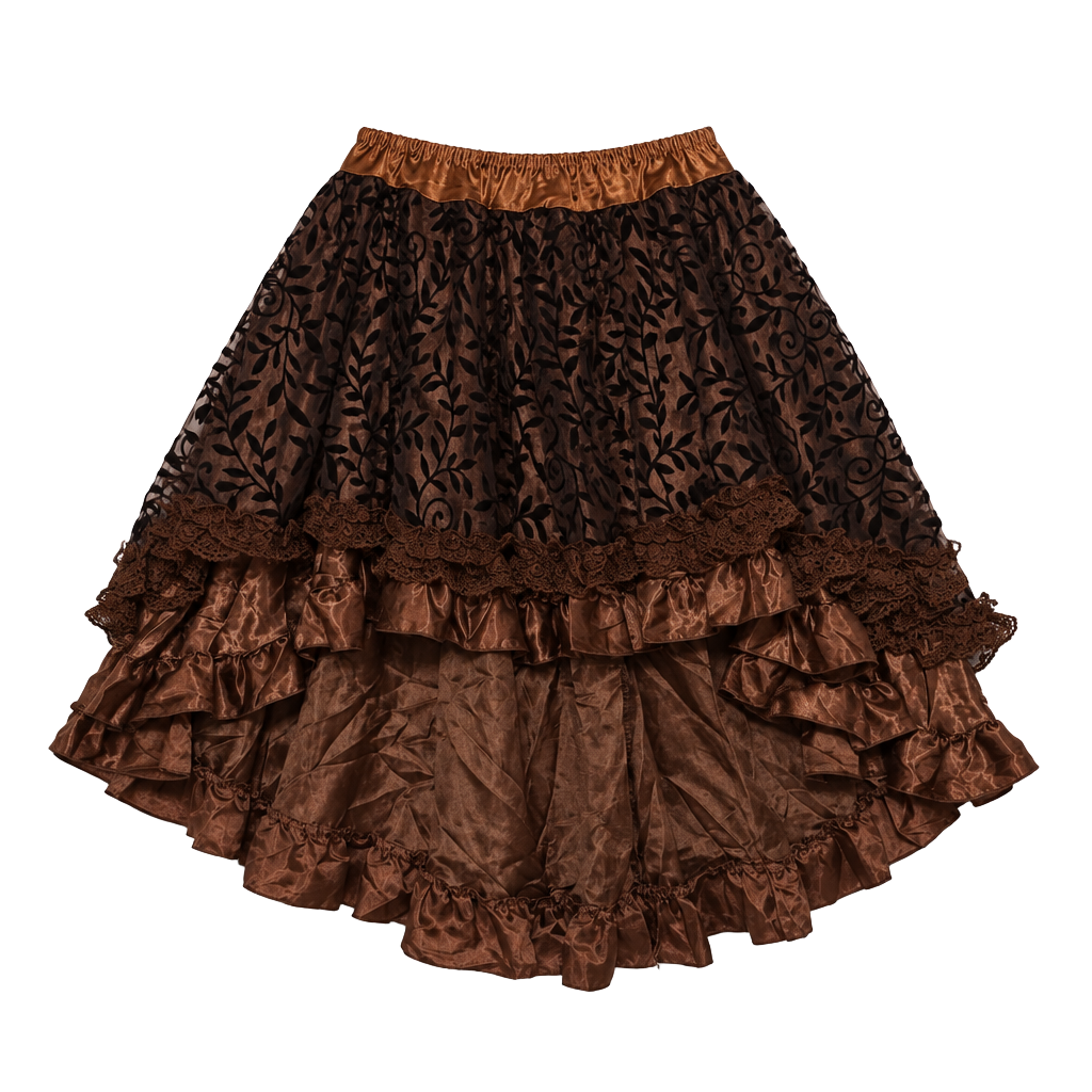 Brown High Low Steampunk gothic Ruffle Skirt 1