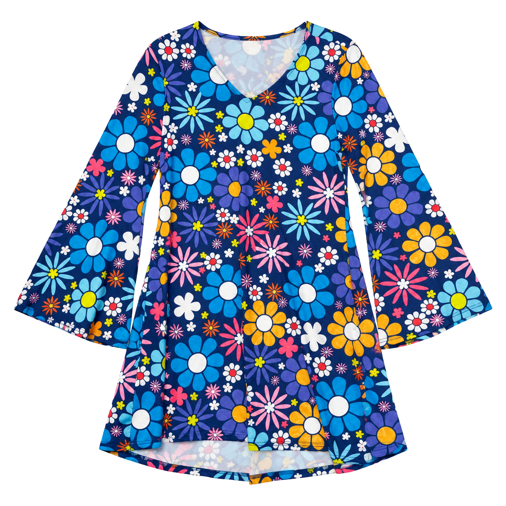 Fashion Costumes 60s 70s Floral Bell Sleeve Dress 1