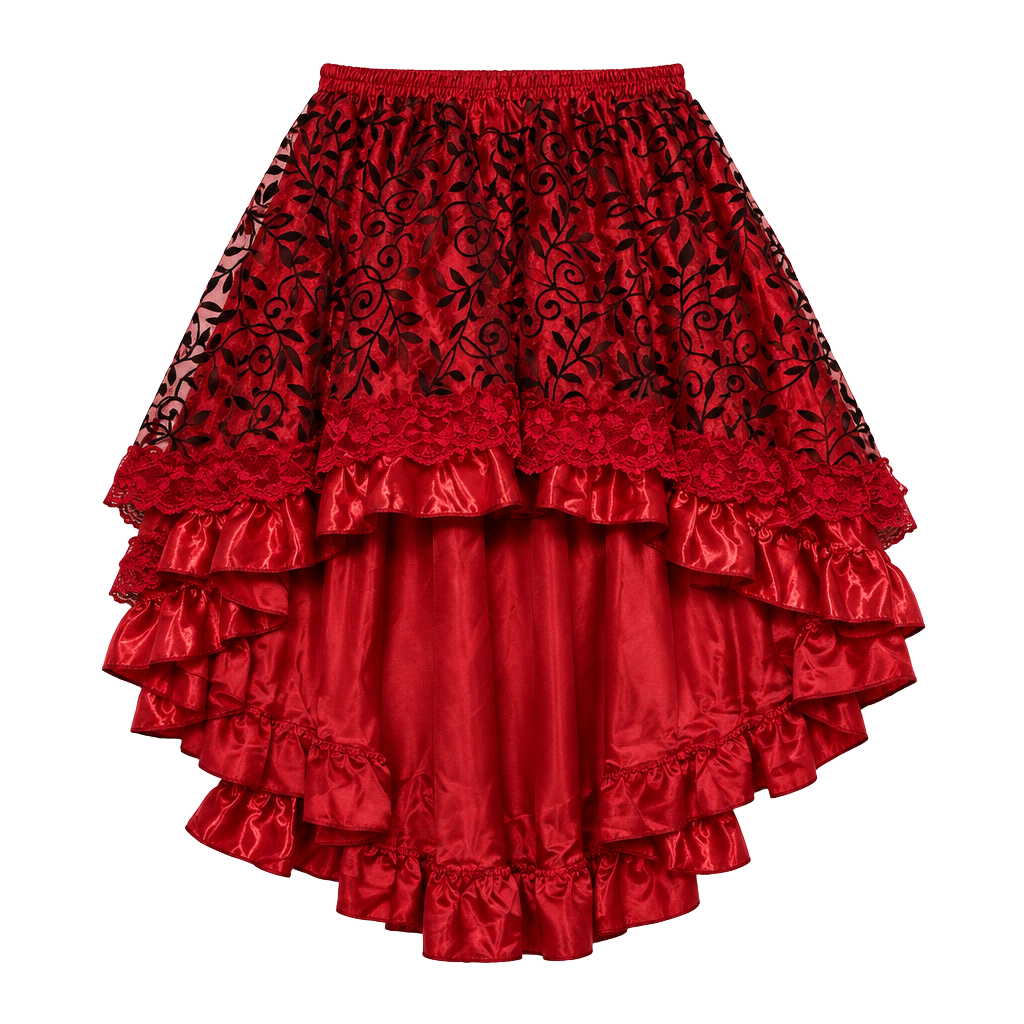 FASHION COSTUMES Red Black High Low Steampunk Gothic Skirt 1