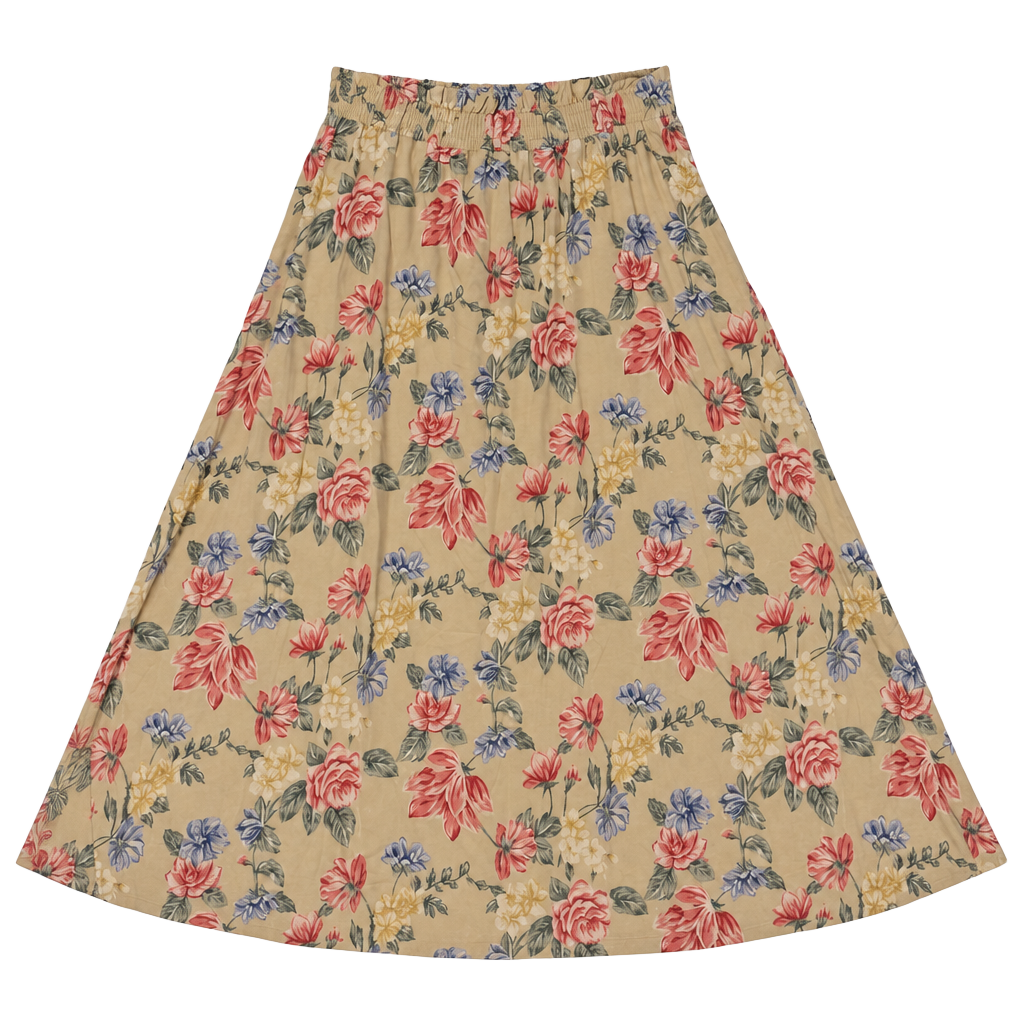 Talbots Vintage Floral Skirt Size M Yellow Cotton Midi Ruffle Waist 1
