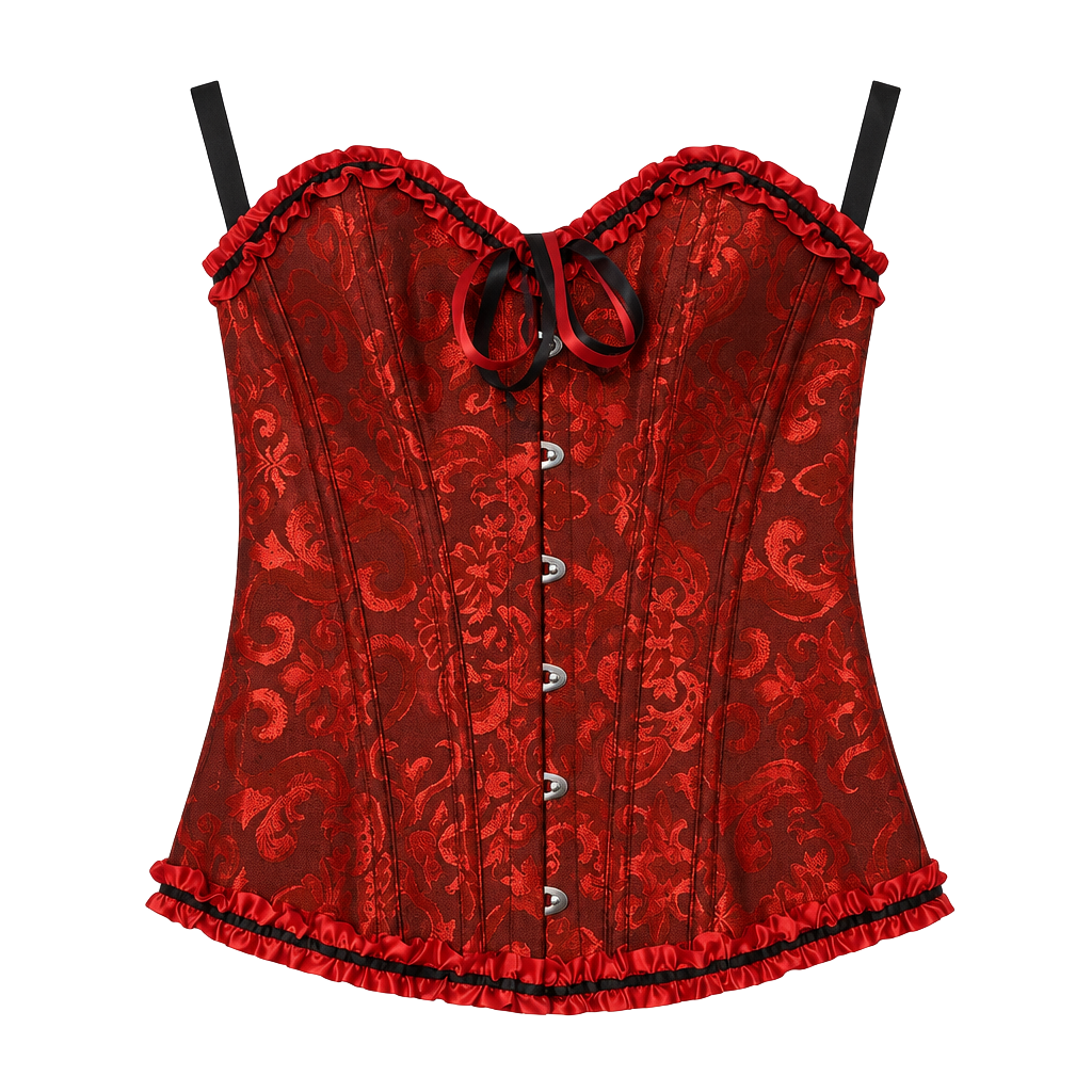 Fashion Costumes Corset Top Size XXS Red Brocade Ruffle 1