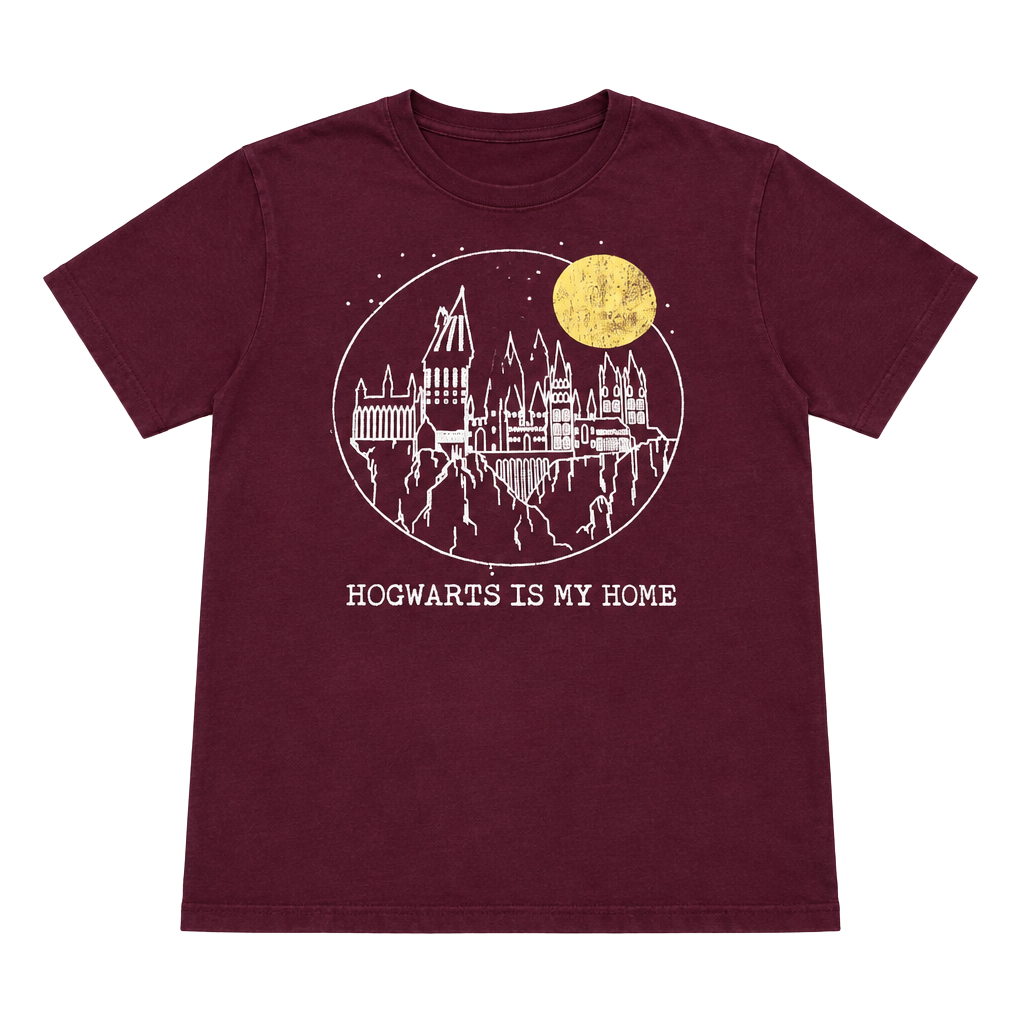Harry Potter Hogwarts Is My Home T-Shirt Maroon Lace Up 1