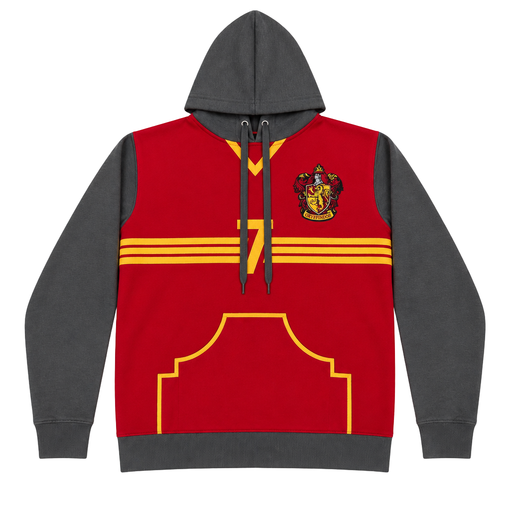 Harry Potter Gryffindor Quidditch Pullover Hoodie Red Gray 1