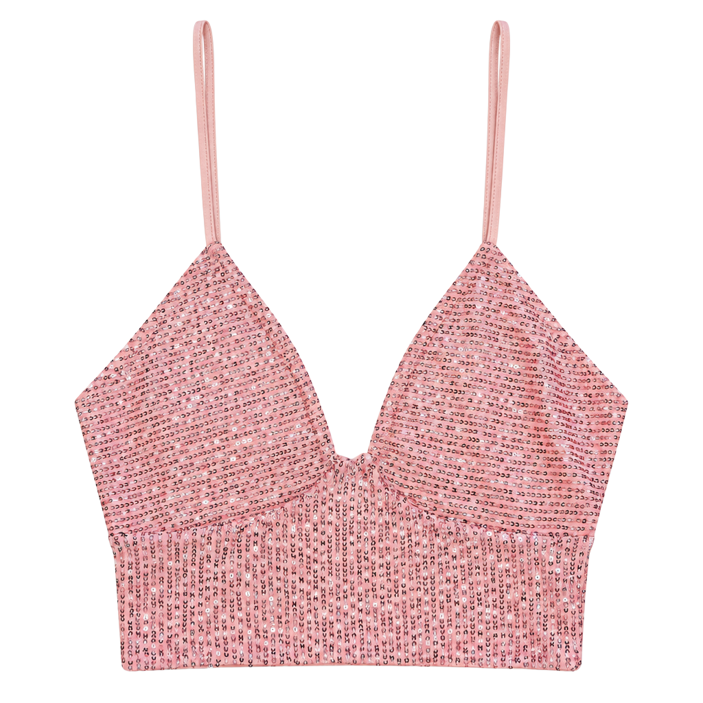 Elquator Sequin Halter Crop Top Pink Sparkle 1