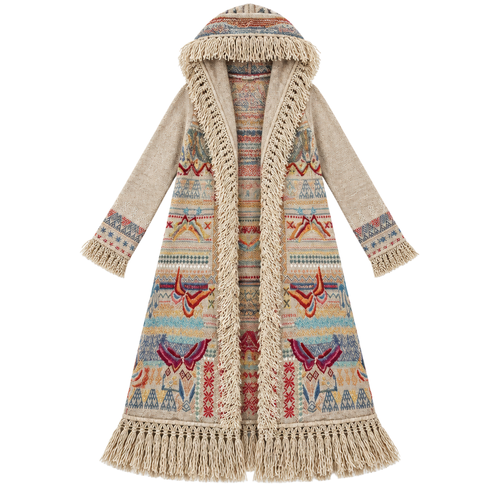Johnny Was Biya Fringe Embroidered Hooded Duster Cardigan Coat Size S Butterfly Boho 1