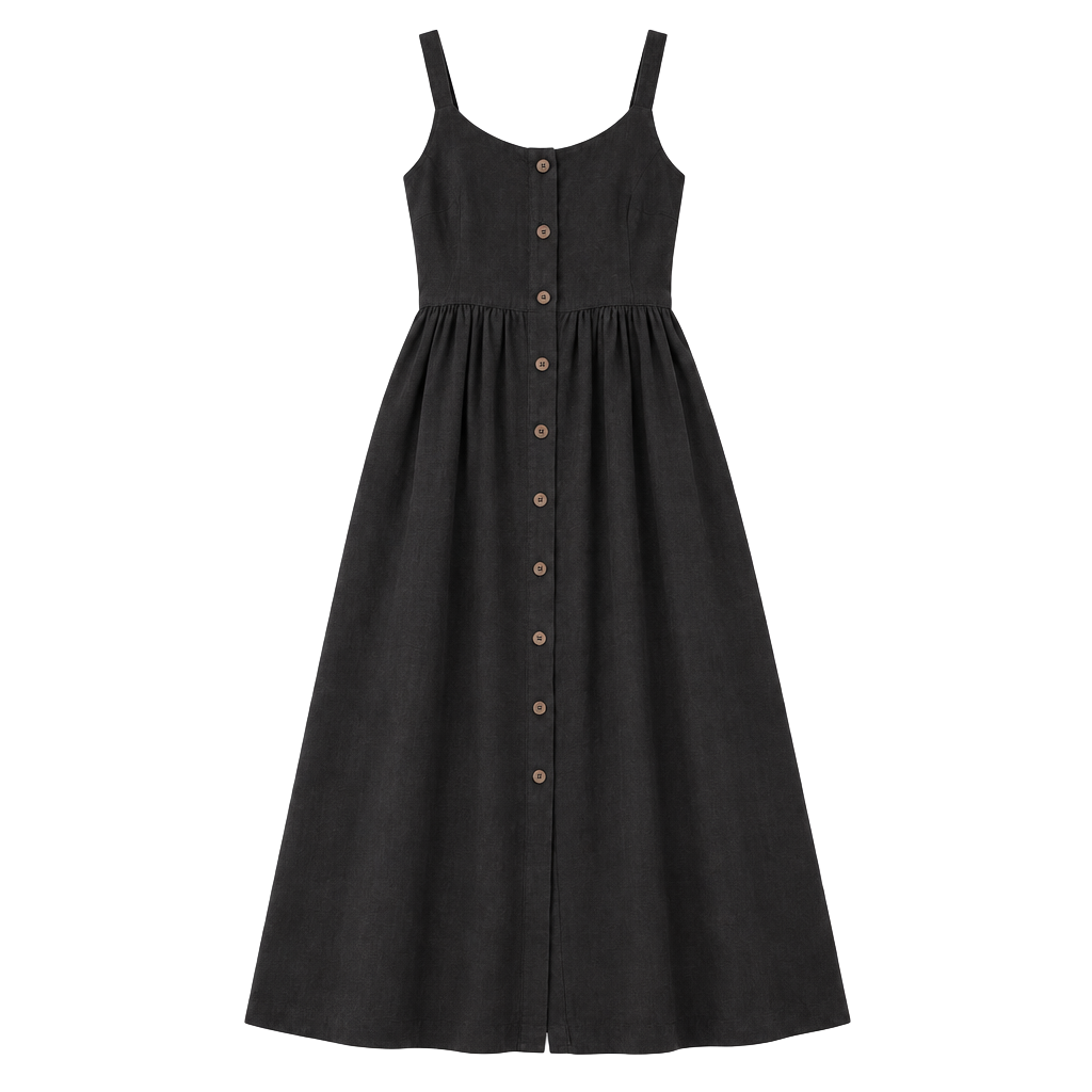 Patagonia Garden Island Dress Size L Black Midi Button Front Minimalist Granola 1