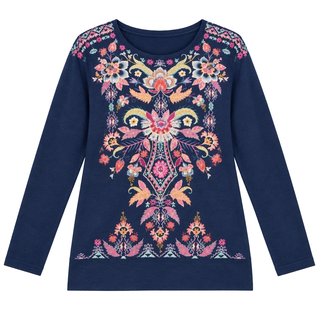 Johnny Was Ioana Embroidered Thermal Top Size 3X Navy NWT Boho 1