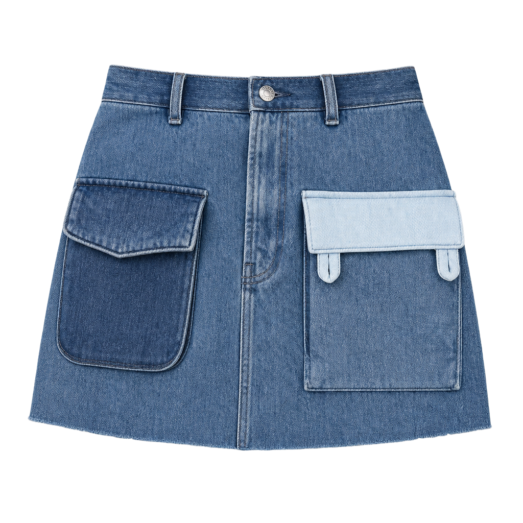 Everlane x Marques’ Almeida Denim Patchwork Mini Skirt Contrast Pockets Size 24 1