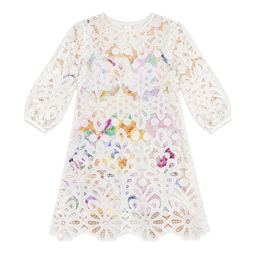 Johnny Was Lisetta Lace Mini Dress Size S White Floral Lining NWT 1