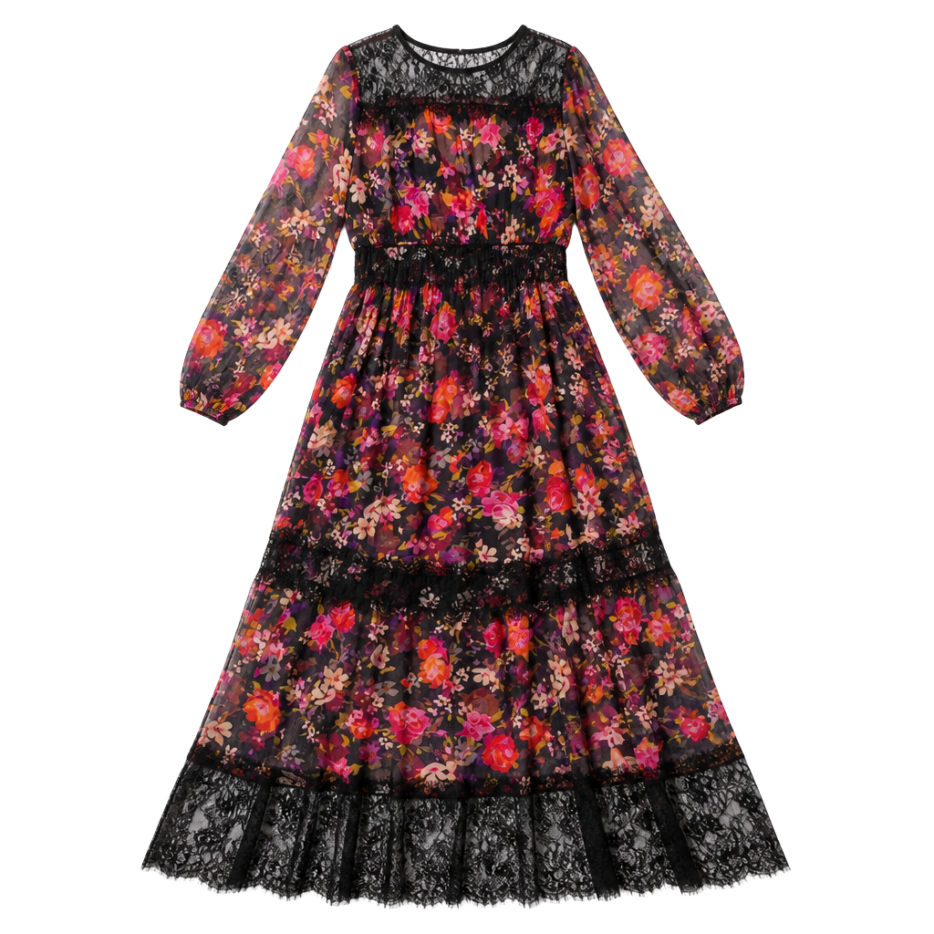 Johnny Was Flora Silk Maxi Dress Size PS Petite Small Multicolor Floral Lace NWT 1