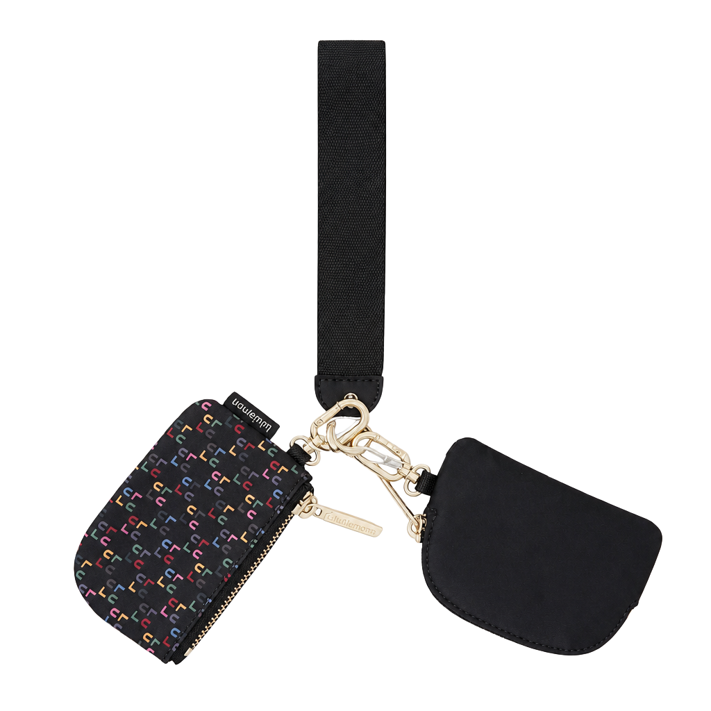 Lululemon Dual Pouch Wristlet Black Multi Wordmark Gold NWT LW9FNPS 1