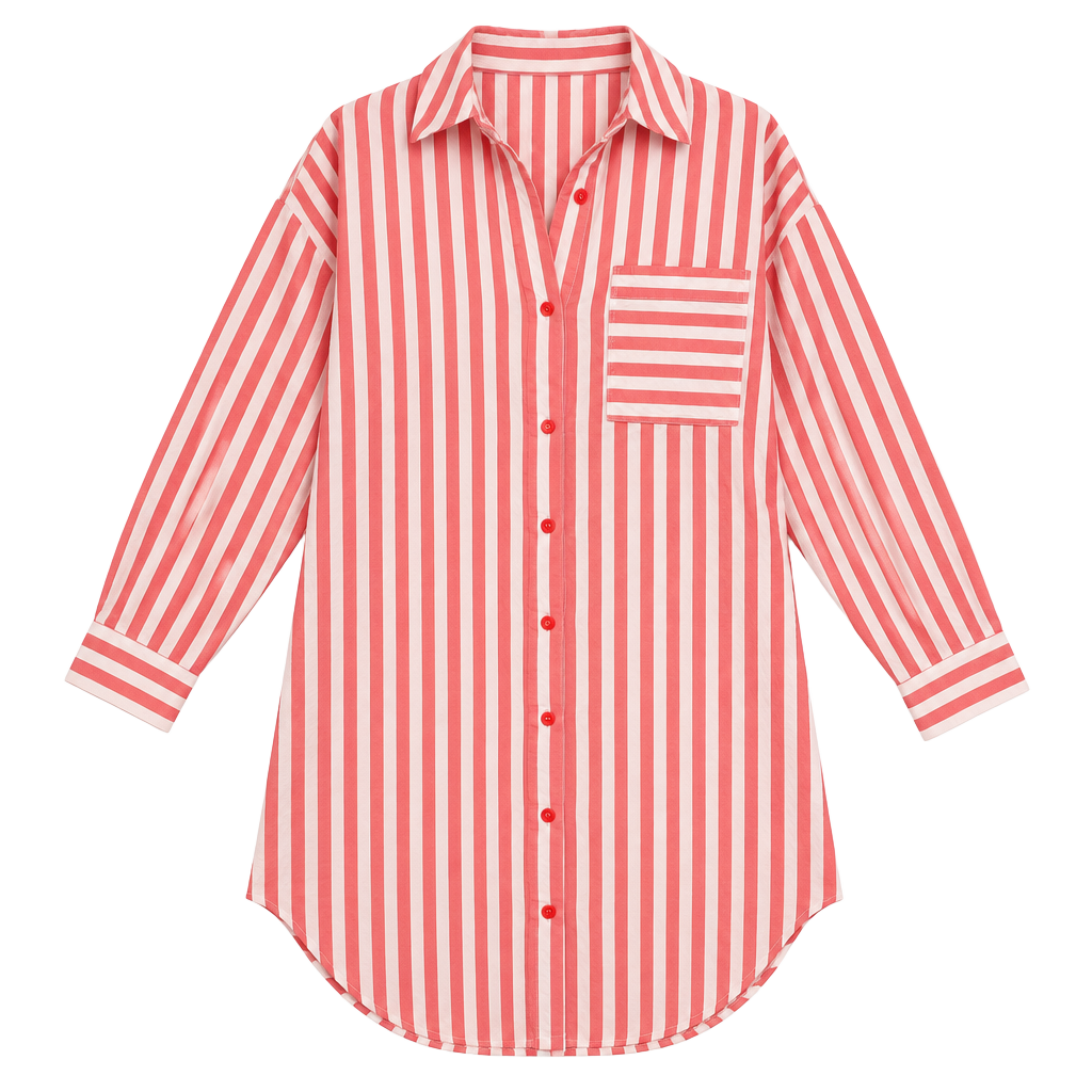 Joyspun Woven Long Sleeve Sleepshirt Size M Coral Striped (172) 1