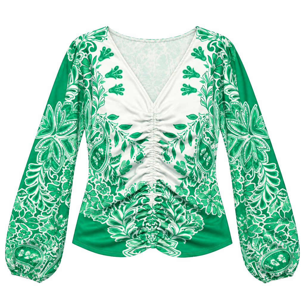 Intempo Blouse Size L Green White Floral Print Top (174) 1
