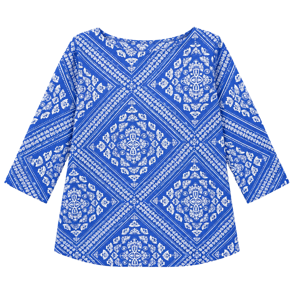 Croft & Barrow Top Size PXL Blue White Bandana Print (175) 1