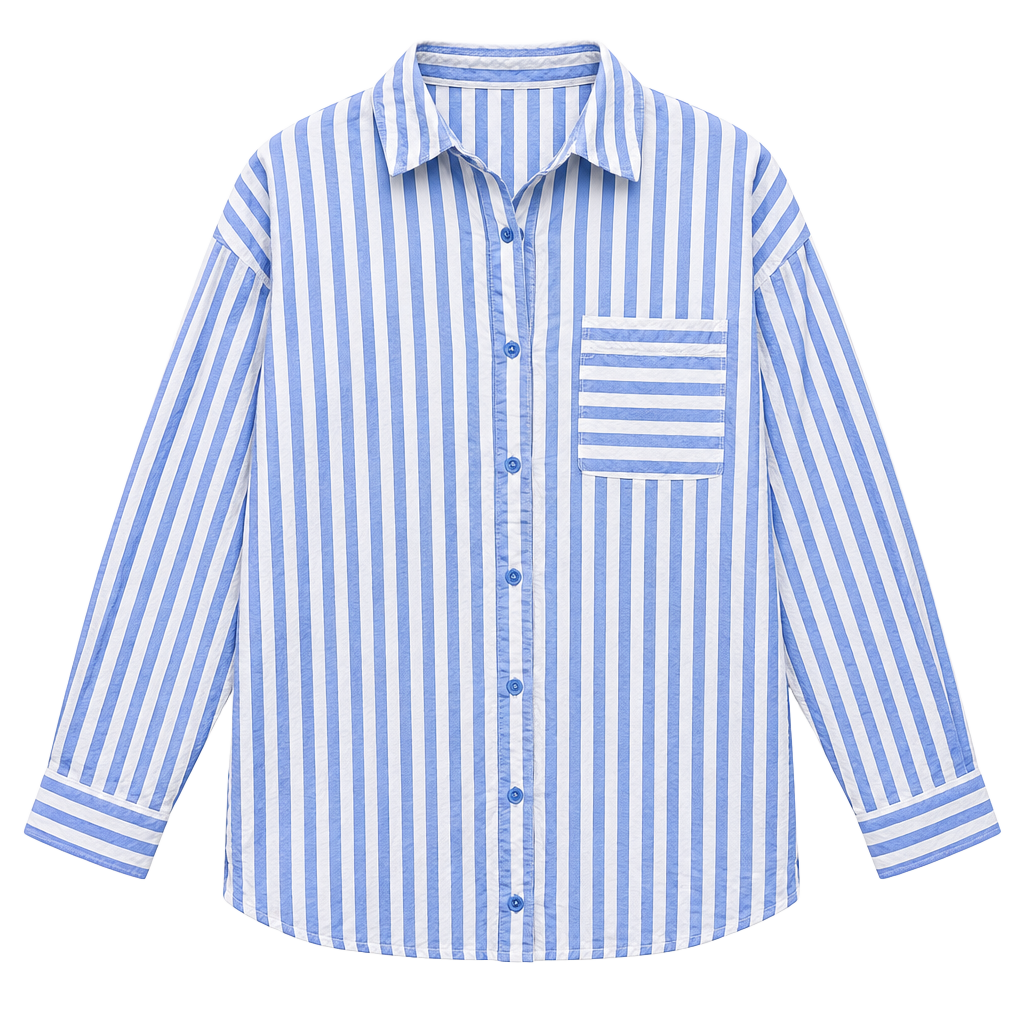 Joyspun Woven Long Sleeve Button Front Sleepshirt Size M Blue Striped (173) 1