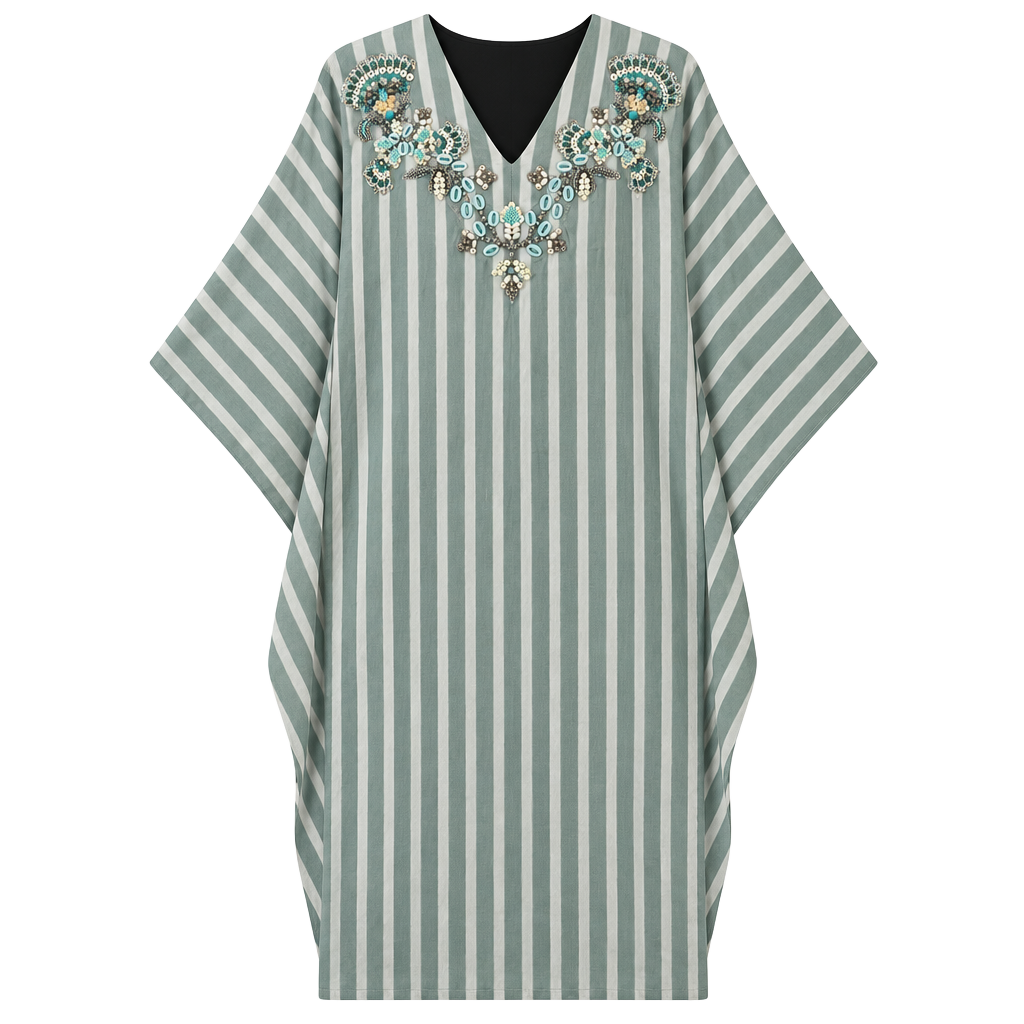 Soft Surroundings Kaftan Size L/XL Green Beaded (182) 1