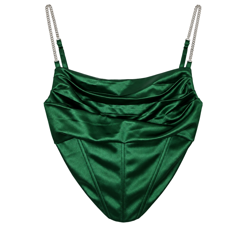 Windsor Twice The Fun Satin Crop Top Size M Green Corset 1