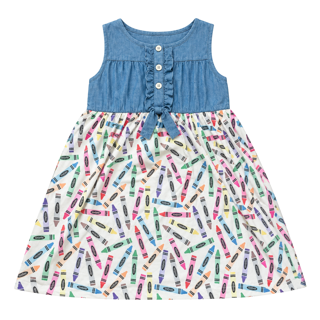 Denim Top Crayon Print Dress 1