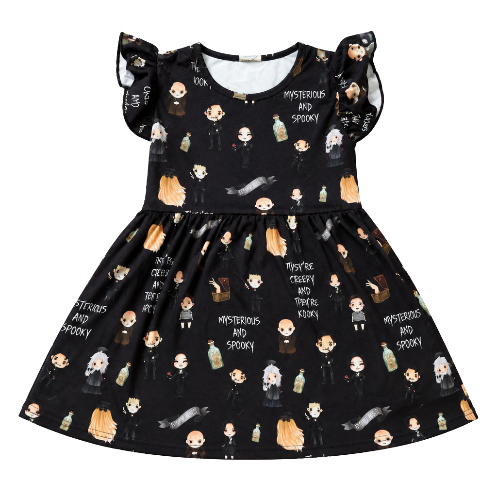 Sweet Girls Addams Family Dress Size 3XL (7-8T) Spooky Graphic 1