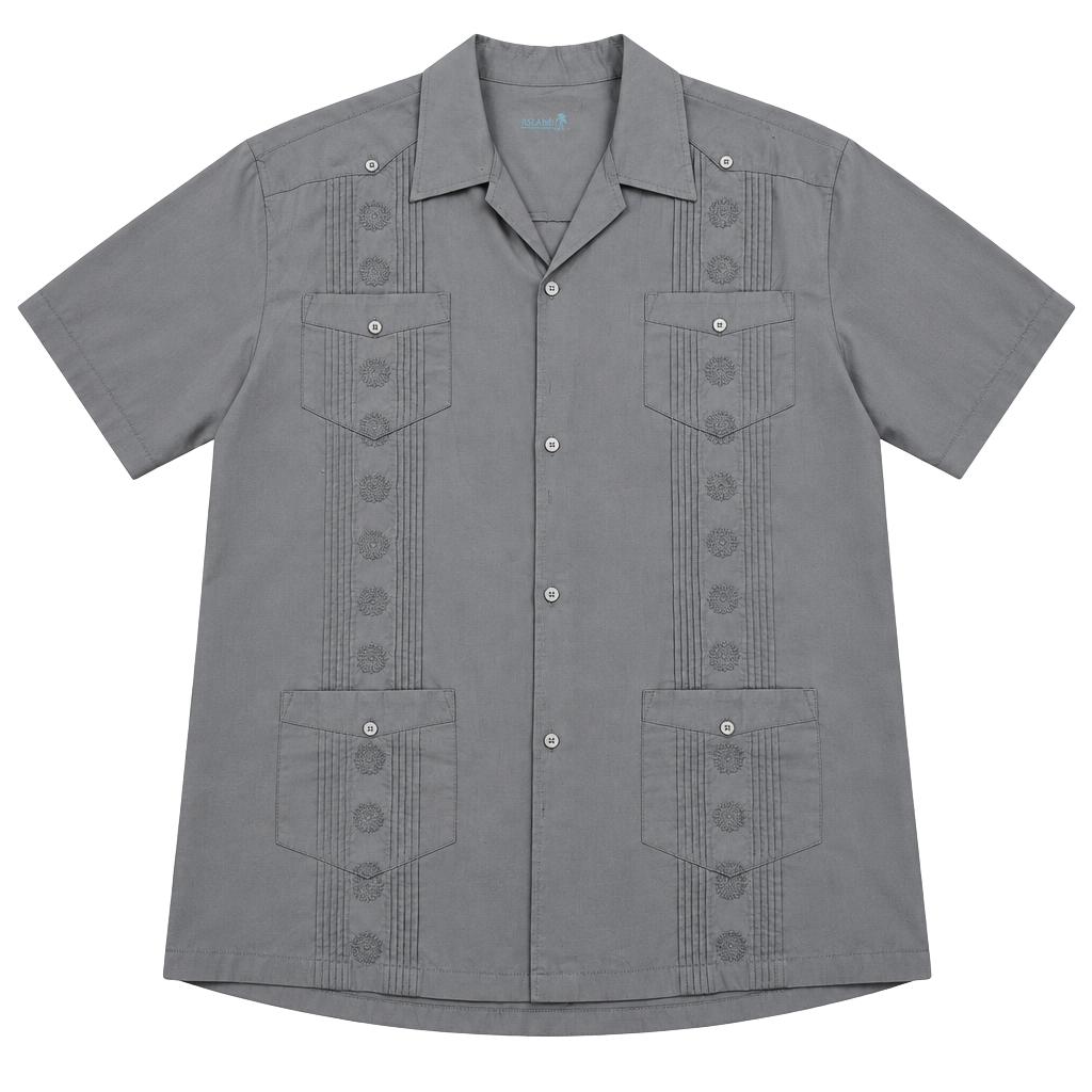 KS Island Button Down Shirt Size 3XL Gray Short Sleeve Guayabera 1