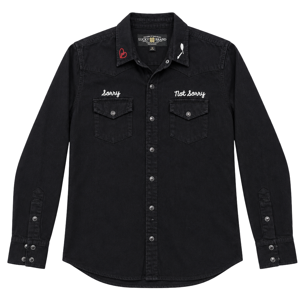 Lucky Brand Western Shirt Size M Black Sorry Not Sorry 1