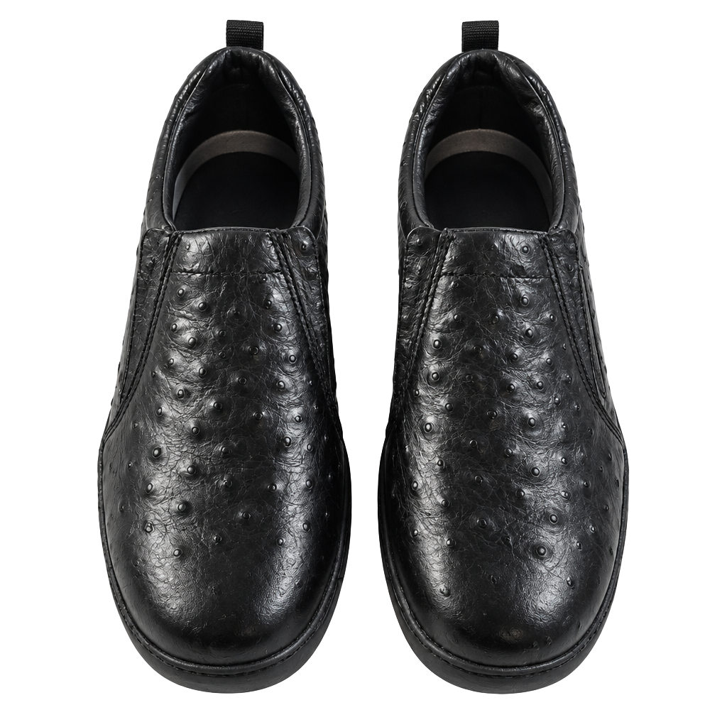 Roper Black Ostrich Leather Slip On Shoes Size 8.5 M 1