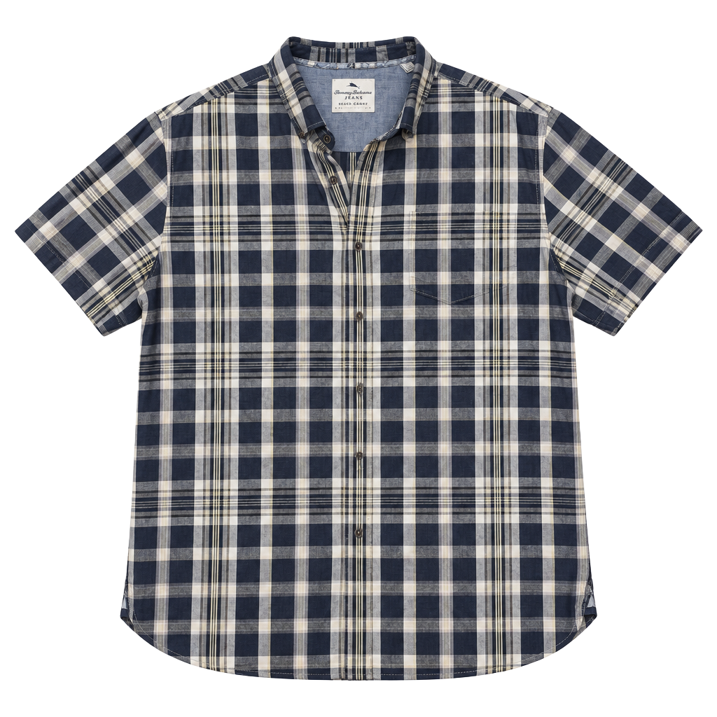 Tommy Bahama Jeans Plaid Short Sleeve Button Down Shirt Size L 1