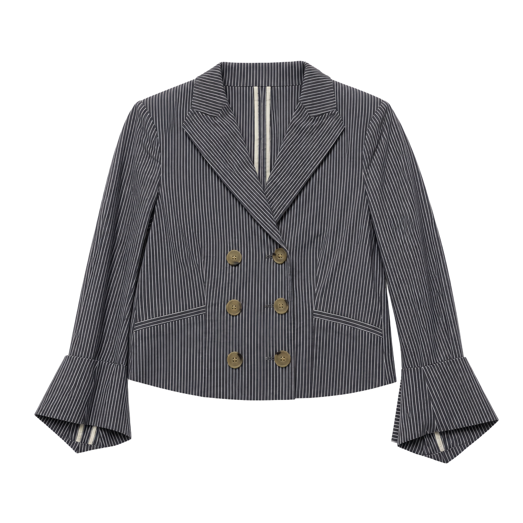 Theory Spencer Ashland Striped Double-Breasted Cropped Blazer 1
