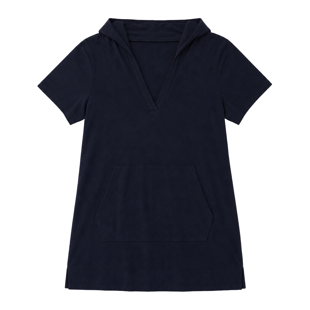 Theory Navy Blue V-Neck Short Sleeve Hooded Tee with Front Pocket 1