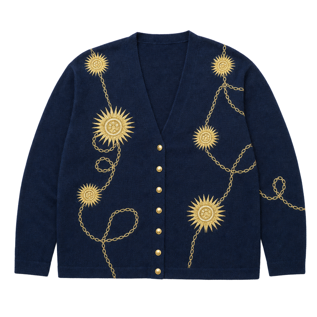 Vintage Maggie Lawrence Celestial Sun & Chain Embroidered Cardigan 1