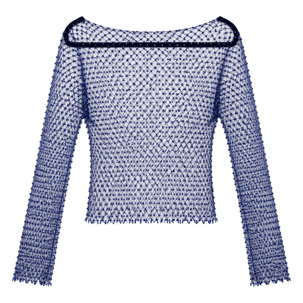 Blue Rhinestone Fishnet Top 1