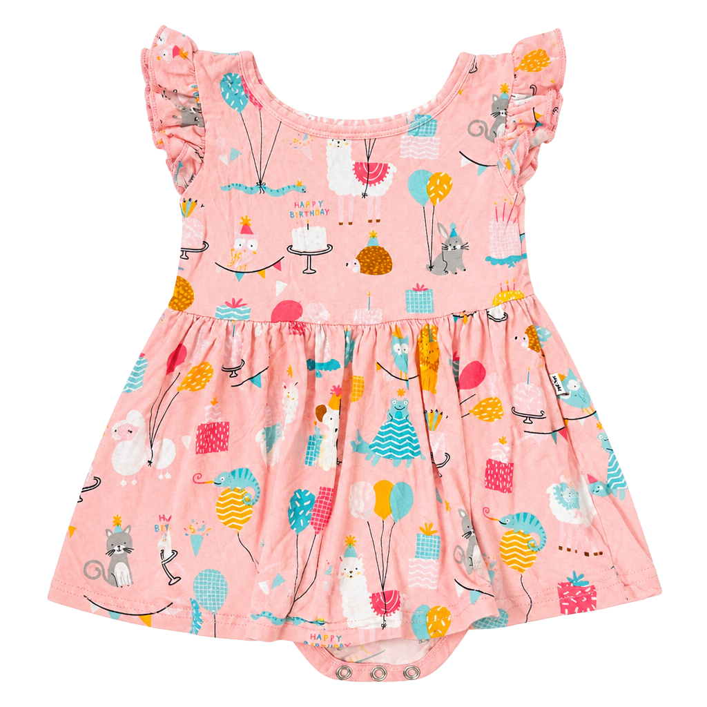 Play by Little Sleepies Happy Birthday Pink Bamboo Viscose Twirl Bodysuit Dress 18-24 Months 1