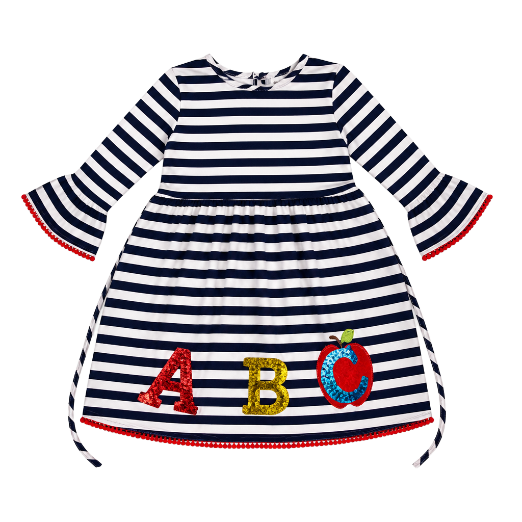 Rare Editions Girls 4T Navy White Striped ABC Sequin Back to School Dress 1