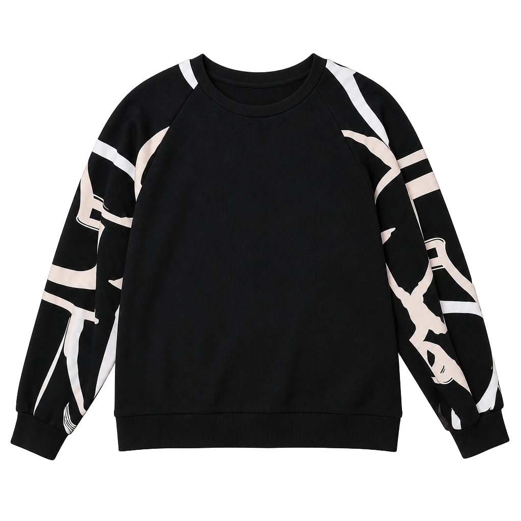 Abstract Sleeve Pullover Top Black Long Sleeve Sweatshirt 1