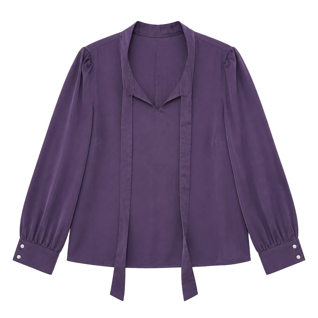 SHEIN Curve Satin Tie-Front Blouse Purple 1XL 1