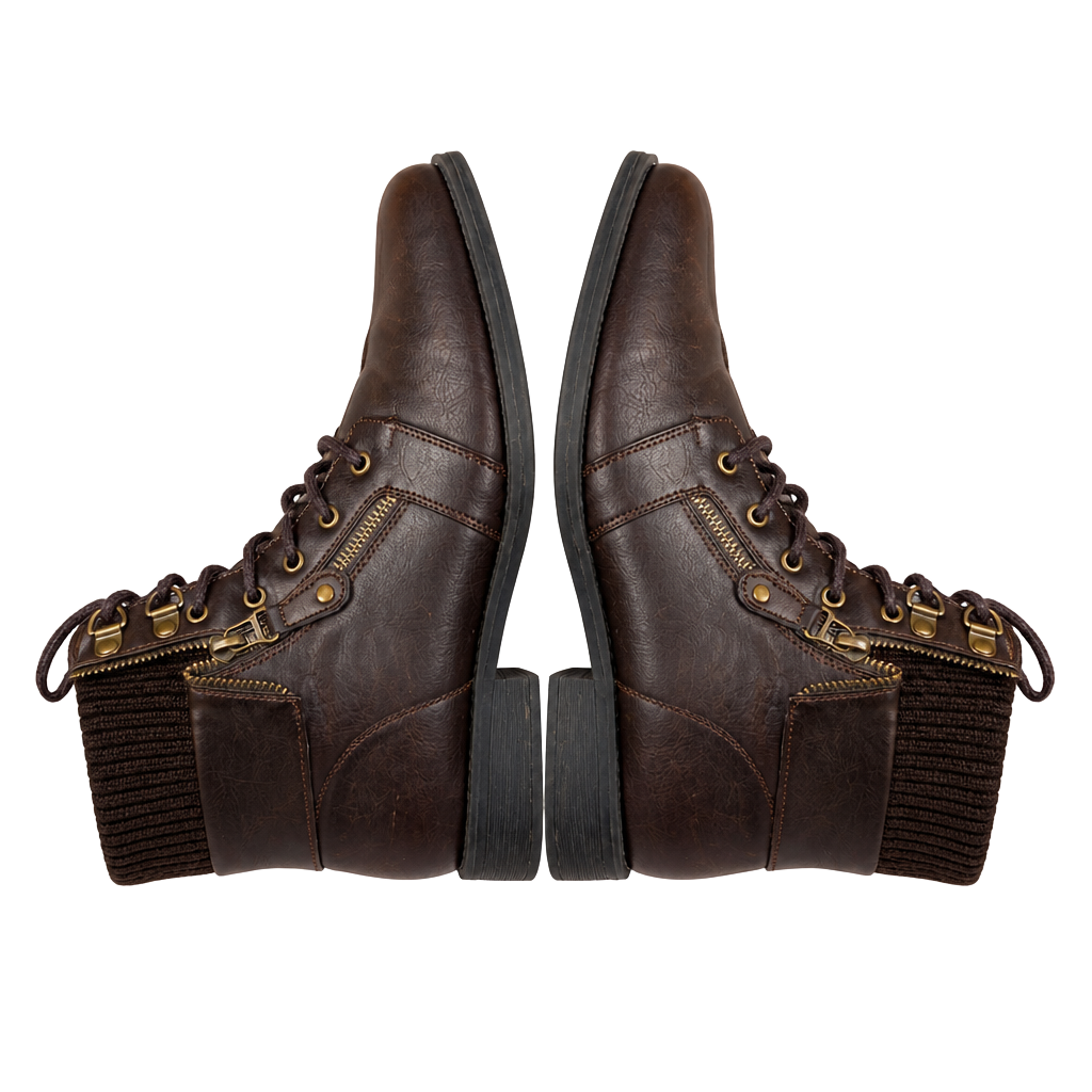 SHEIN Lace-Up Boots Size 9 Brown Faux Leather Knit Cuff Ankle Booties 1