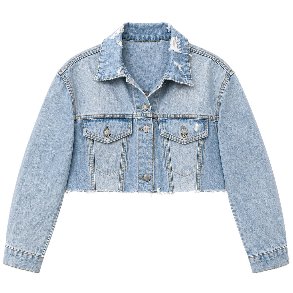 Forever 21 Light Wash Cropped Raw Hem Distressed Denim Jacket 1