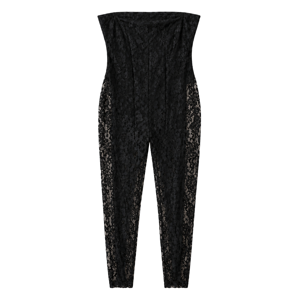 Shein Curve Black Lace Strapless Bandeau Jumpsuit Size 2XL 1