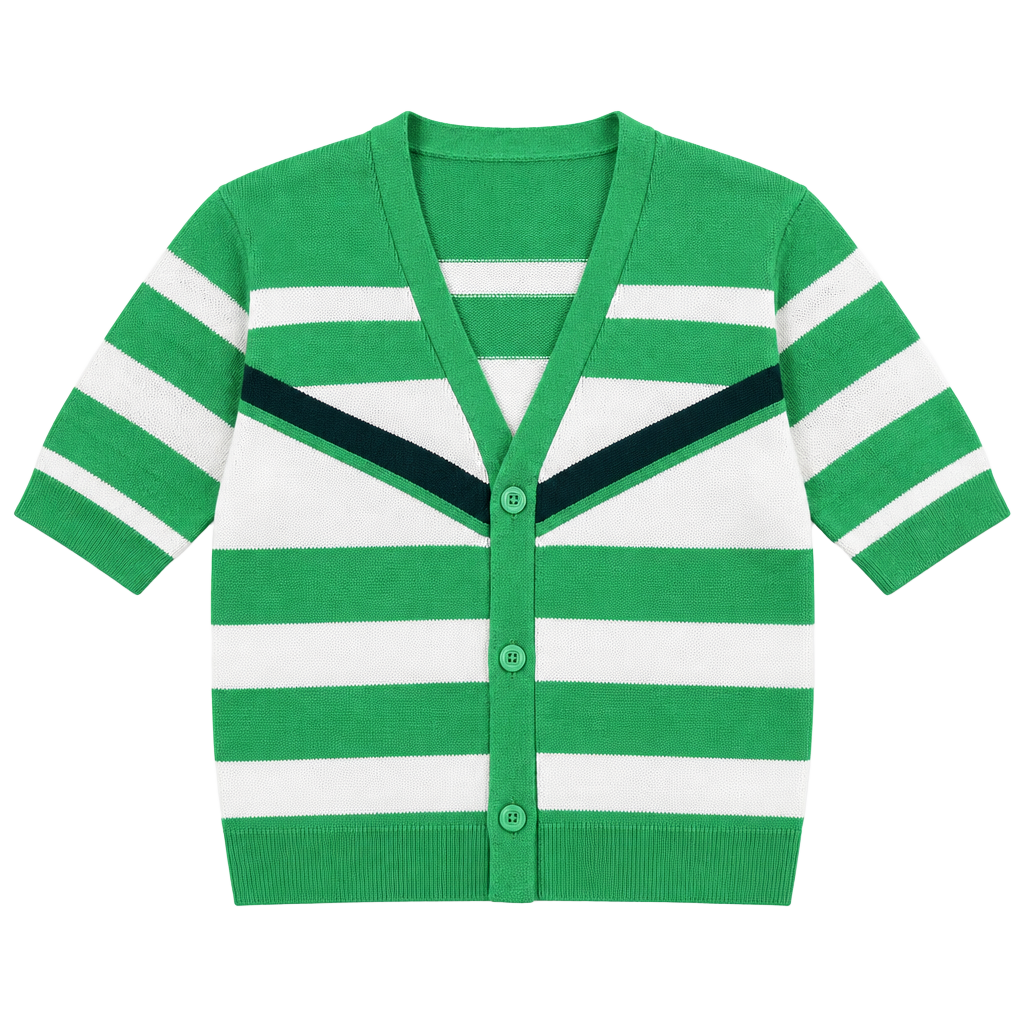 Vintage Dehen USA Varsity Cardigan M Green Chevron Stripe Sweater 1