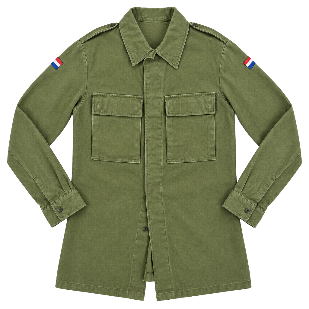 Vintage 1990 Dutch Army KL Rotkopf Field Jacket Shirt L Olive Military 100 1