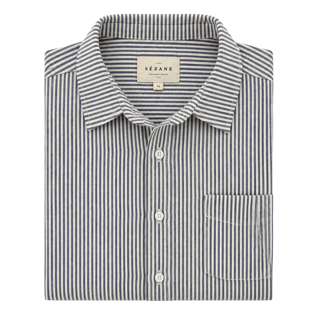 Sézane Striped Long Sleeve Button Up Shirt Size 44 Blue White 1